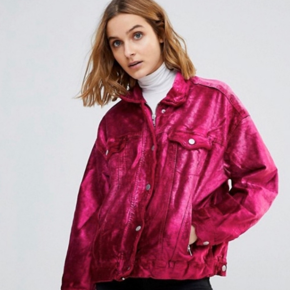 Free People Velvet Trucker Pink Jacket M/L - Picture 3 of 12